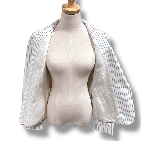 Ralph Lauren Vintage Linen White Black Pinstriped Women’s Blazer Size 12 - Picture 8 of 10